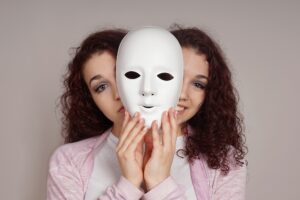two-faced woman manic depression concept